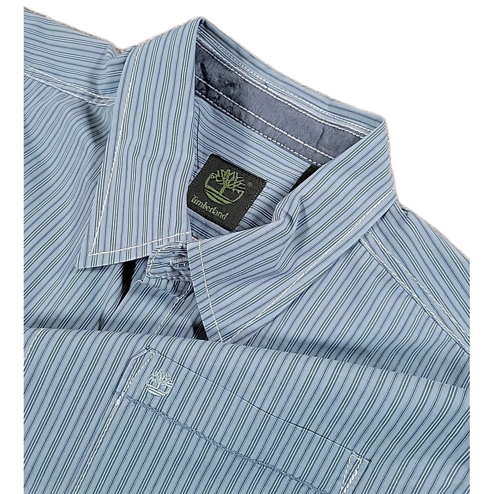 Timberland BLUE Stripe Long Sleeve Button Down Shirt Size Large LOGO
